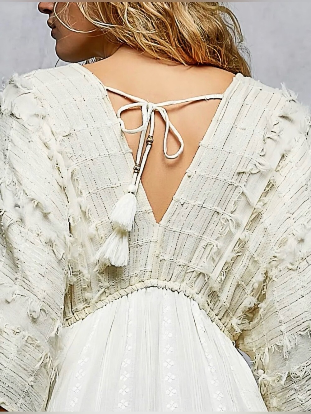 H058 New POL L ptp 17-20 Ivory Boho Maxi Dress with Tassel Tie Beautiful - Picture 5 of 16
